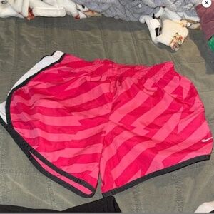 Nike Women's Vibrant Pink and Black Athletic Shorts